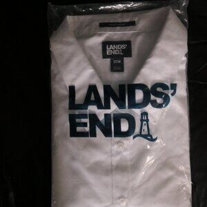 Lands’ End No Iron Button Front Shirt NWT White Plus Size 20W